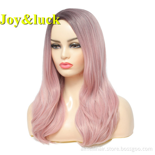 Wholesale Wigs for Women Side Part Ladies Hair Woman Party Dark Root Black Ombre Pink Natural Straight Long Synthetic Hair Wigs